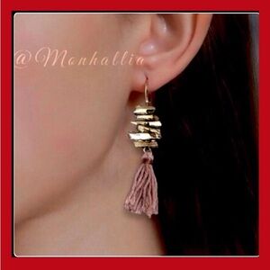 New Pink rust tassel rope modern bronze graphite stone boho bohemian earrings